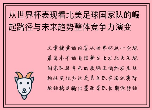 从世界杯表现看北美足球国家队的崛起路径与未来趋势整体竞争力演变